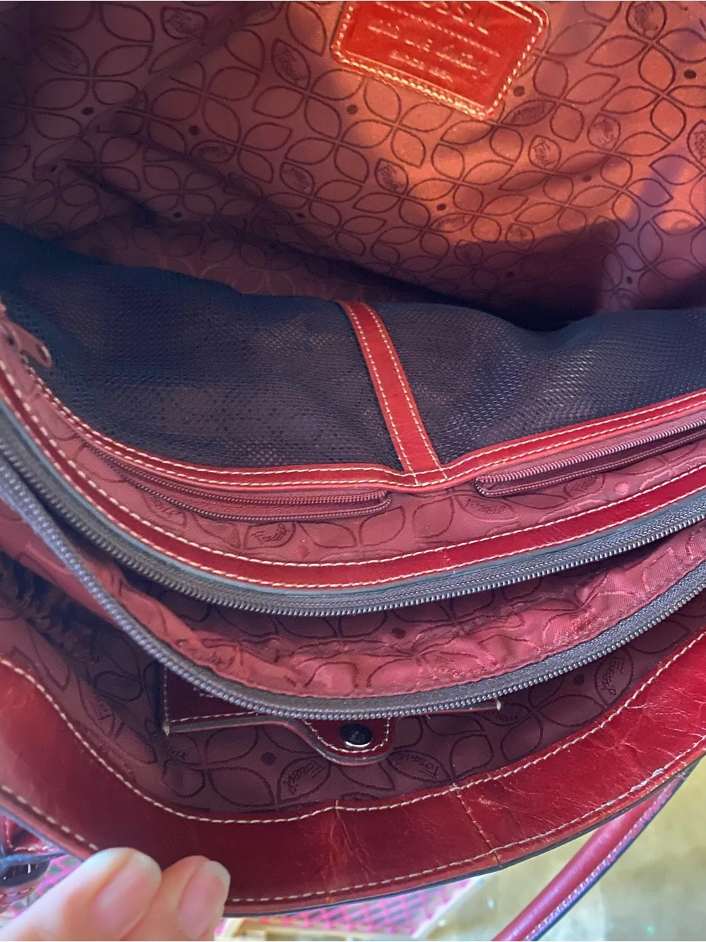 Fossil Leather in Deep Red Burgundy Laptop tablet work bag key / lock tote